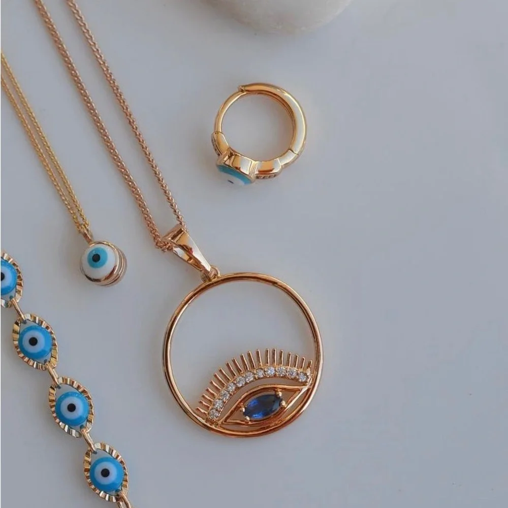 LAST ONE Evil Eye Necklace 18k Gold Color with Black Zircon Luxury Jewelry - Picture 4 of 8